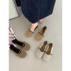 Korean Version of Gentle Velvet One-word Buckle with Ballet Single Shoes Femininity Thick Heel Soft Sole Fluffy Mary Jane