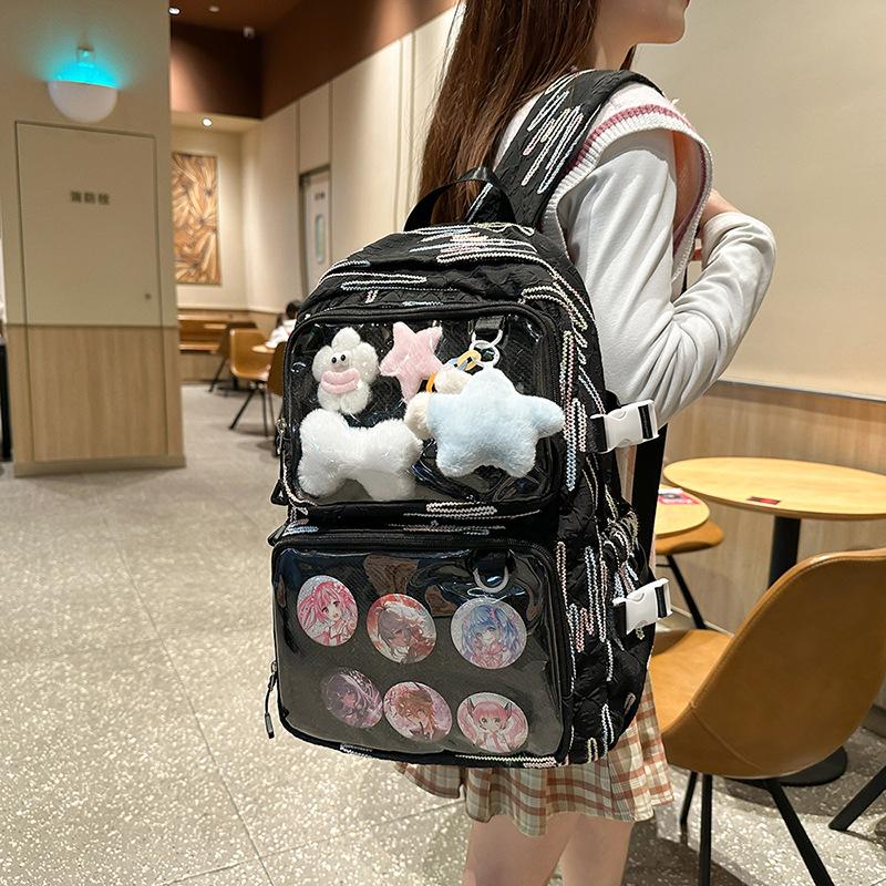 Junior High School Student Schoolbag Female Cute Fresh Large Capacity Backpack Japanese Ins Girl Transparent Shoulder Pain Bag