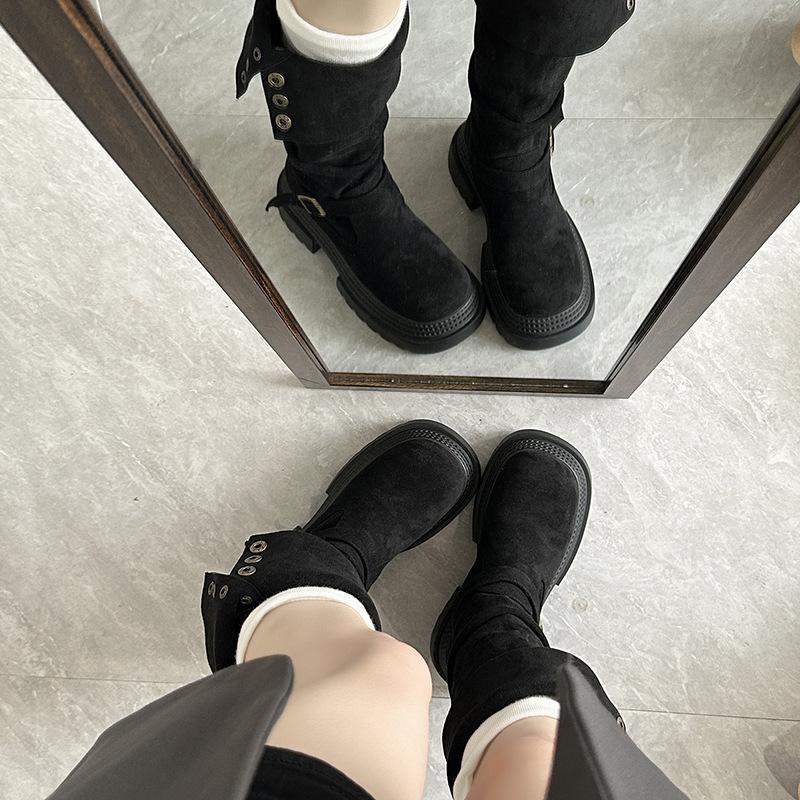 Maillard small flip boots women's 2025 summer and autumn new pleated pile western boots long knight boots