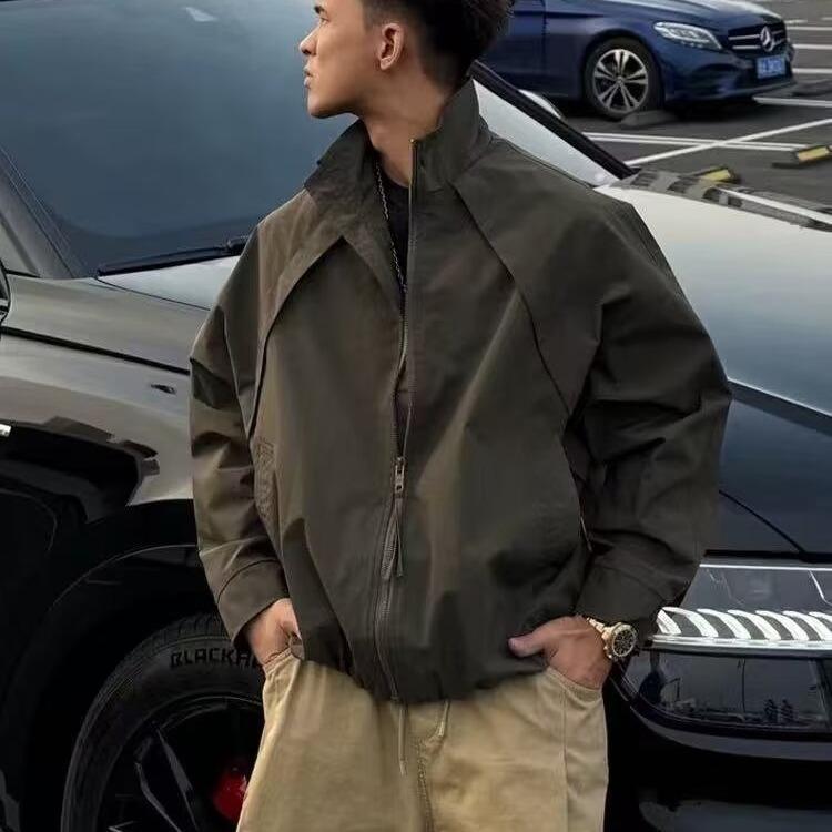 Men's Stand Collar Three-Proof Pilot Jacket - Solid Color, Spring/Autumn Outerwear