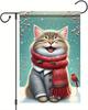 Christmas Garden Ag Winter Cat Welcome 12x18 Inch Double Sided Outdoor Yard Banner with Red Scarf Snowakes and Cardinal  EEZ