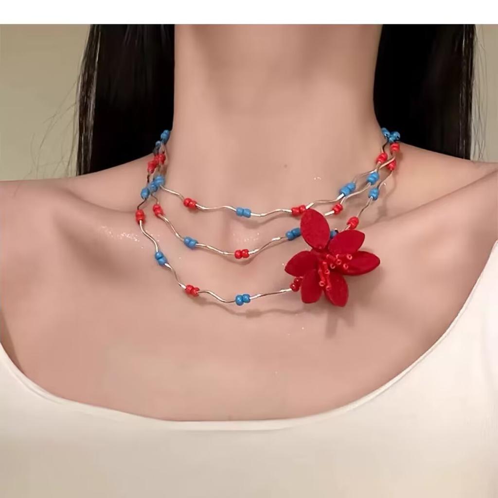 Summer dopamine stained glass crystal beaded necklace collarbone chain design sense niche item decoration