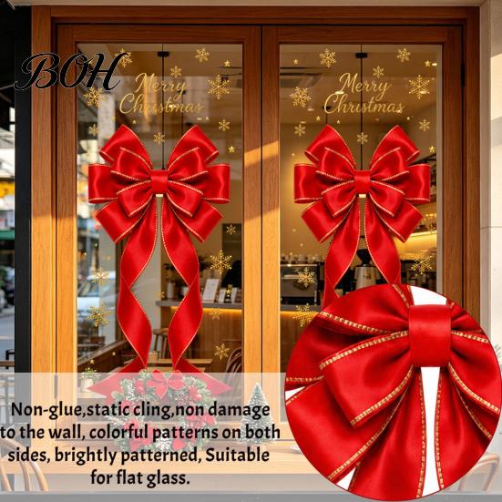Reusable Christmas Decals Static Glass Sticker, Theme Bow Pattern Print, Removable Indoor Holiday Ornaments Electrostatic PVC Film for Home And Store