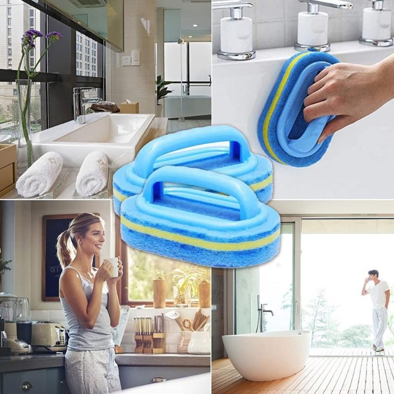 2pcs Handle Sponge Cleaning Brush Stains on Wall Floors and Tiles in Kitchen or Bathroom Household