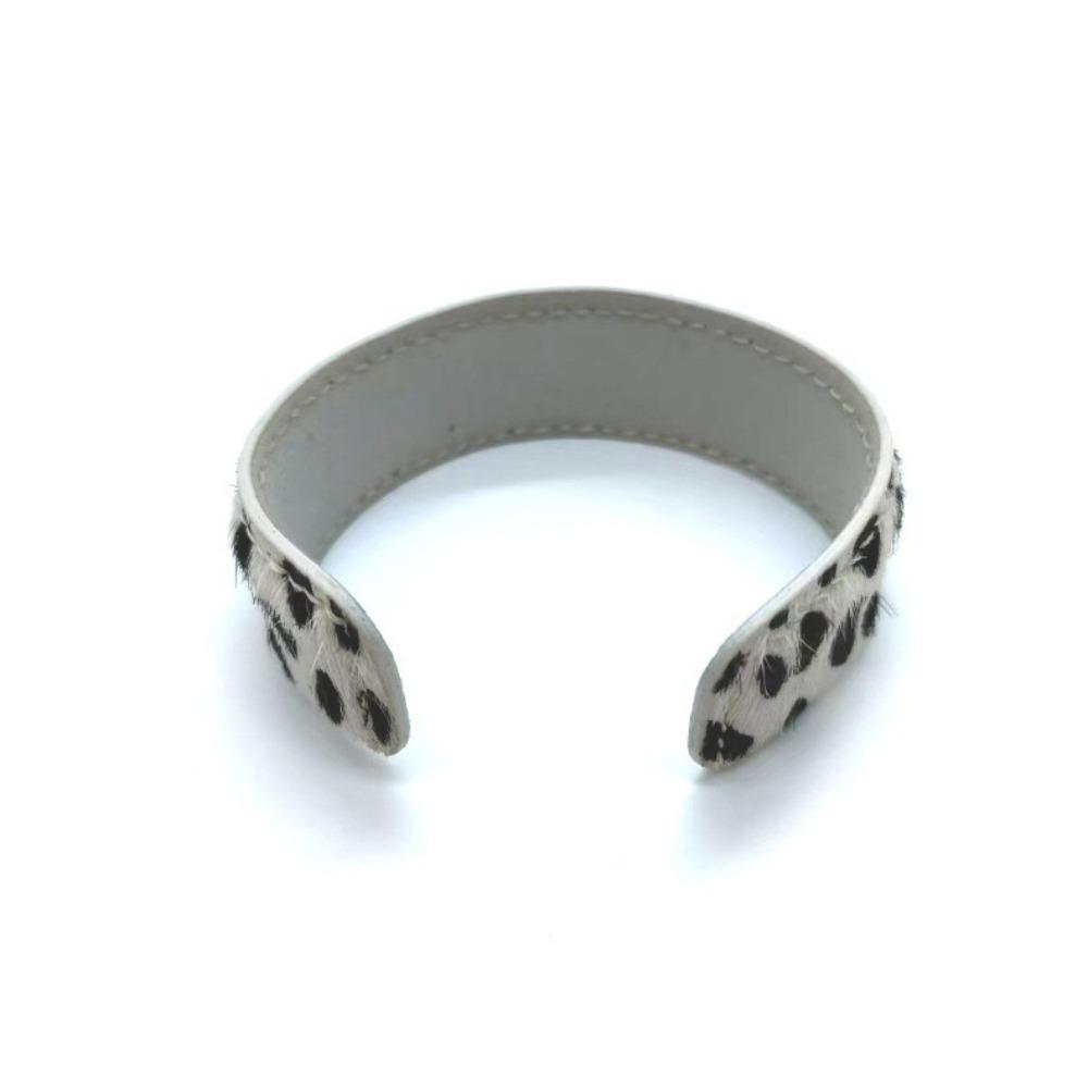 Furry Leopard Print Bangle Stitched C-shaped Open Bracelet Real-leather Horsehair Bracelet  Gift