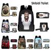 Cartoon Toilet Skibidi Backpack Pencil Case Large Capacity Schoolbag Travel Bag