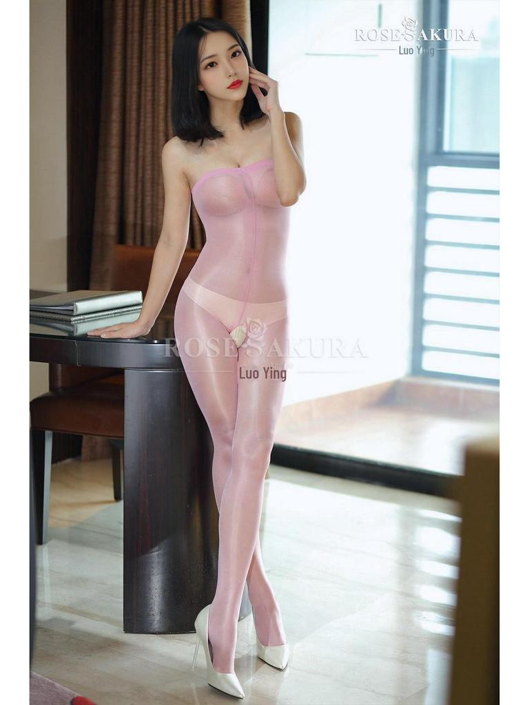 Luoying 0702 Glänzende Strumpfhose mit offenem Schritt, Schlauchoberteil und Nachtstrümpfe