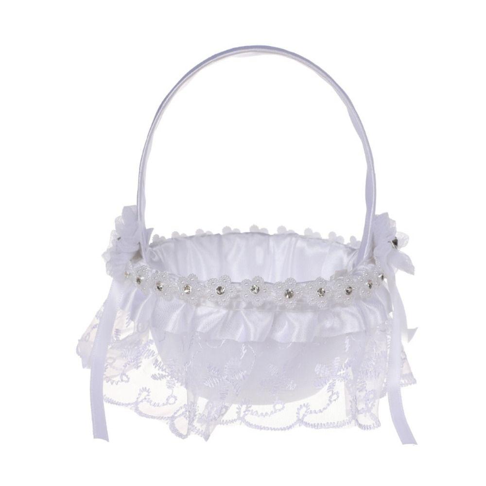 Pearl Wedding Basket Hand Held Party Decorations New White Flower Girls Basket