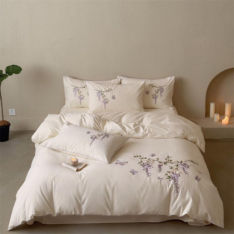 Svetanya Brushed Egyptian Cotton Bedding Set Embroidered Bed Linens Sheet Pillowcase Duvet Cover Set Underwear