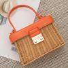 Trend Women's Straw Square Bags Handmade Woven Tote PU Leather Top Handle Rattan Purses Boxes Lady Summer Beach Basket Bags