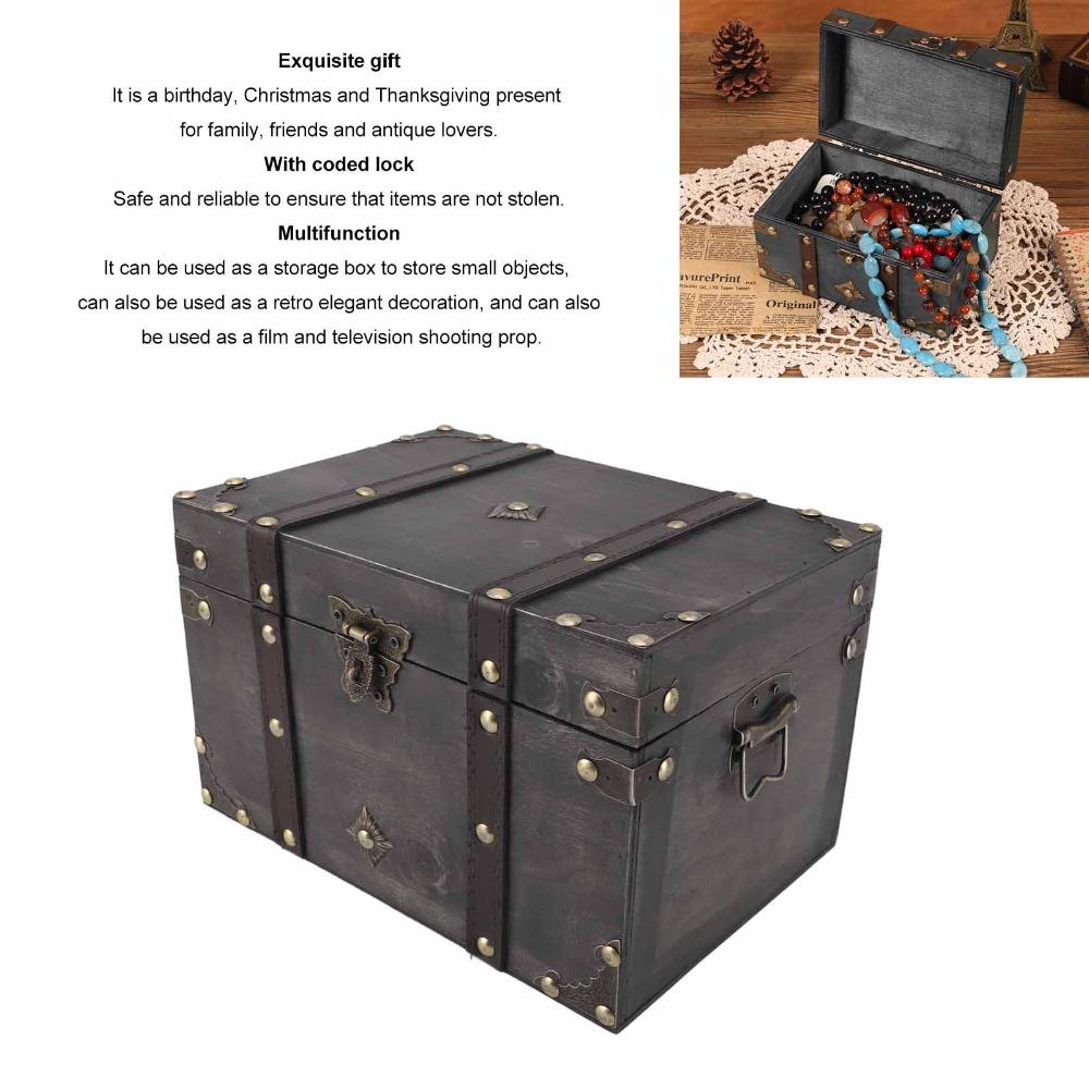 Large Decorative Treasure Chest Grey Wooden Jewelry Box Wooden Storage Box Home Bedroom Decor