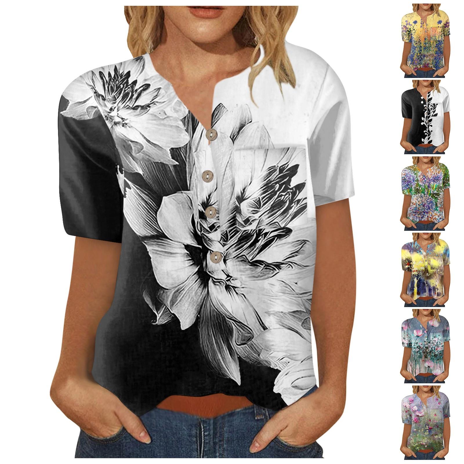 

Женская однобортная рубашка с короткими рукавами и карманами в стиле ретро с цветочным принтом