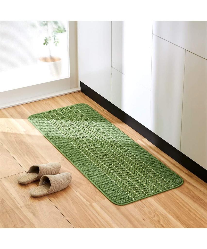Kitchen Mat That Folds Up Small and Is Easy To Yutosei Herringbone 60 X 180 Green [Nissen] Japanese-made Wash, (approx.) Cm,