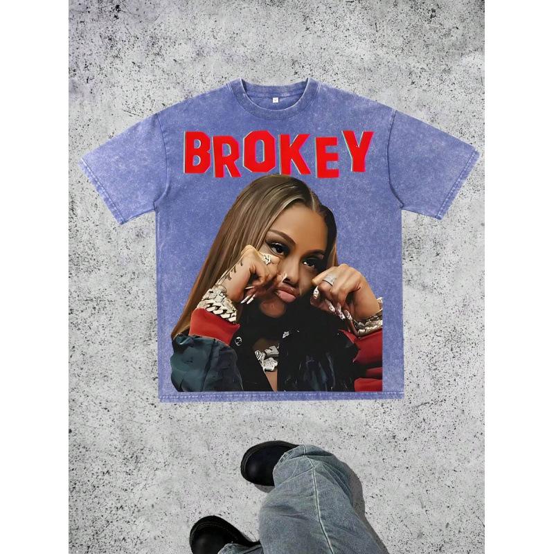 Cartoon Printed Washed Cotton T-Shirt, Made Of XL синий