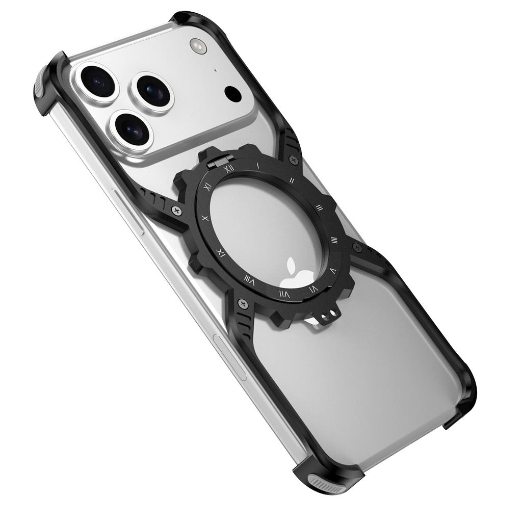 For iPhone 17 Pro Magnetic Case Luminous Kickstand Aluminum Alloy X-Shape Bumper Phone Cover