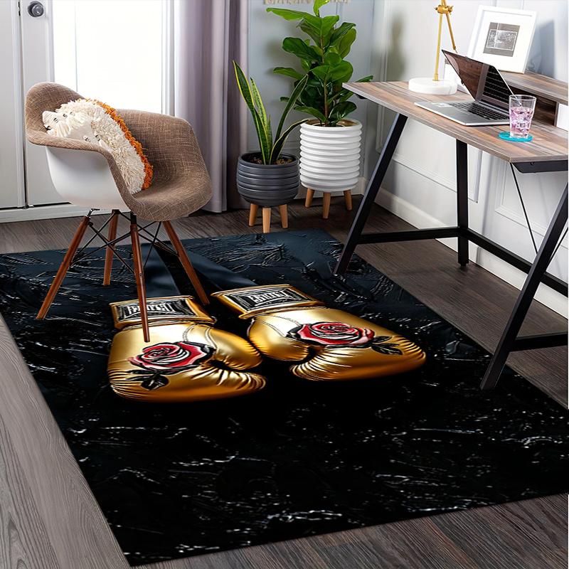 Golden Boxing Gloves with Rose Design Chair Mat Office Carpet, Oversized Rug for Home Decor, Gift, Suitable for Bedroom, Living Room, Various Rooms