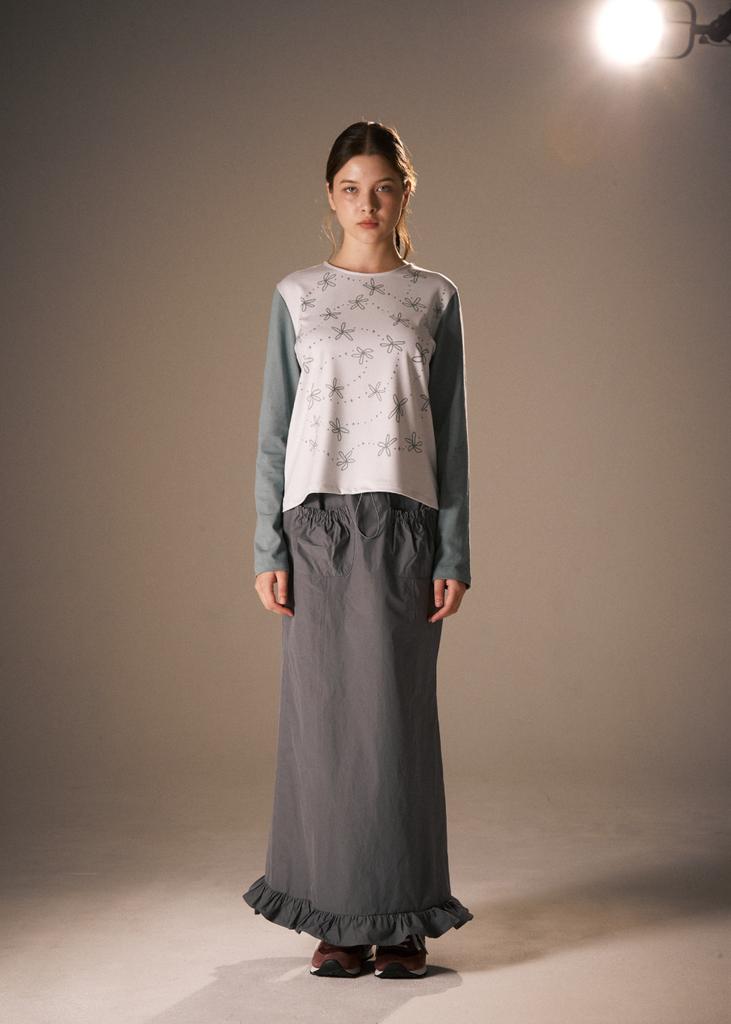Pibeuseupibeuseu Handwriting Flower Long Sleeve Top / Green