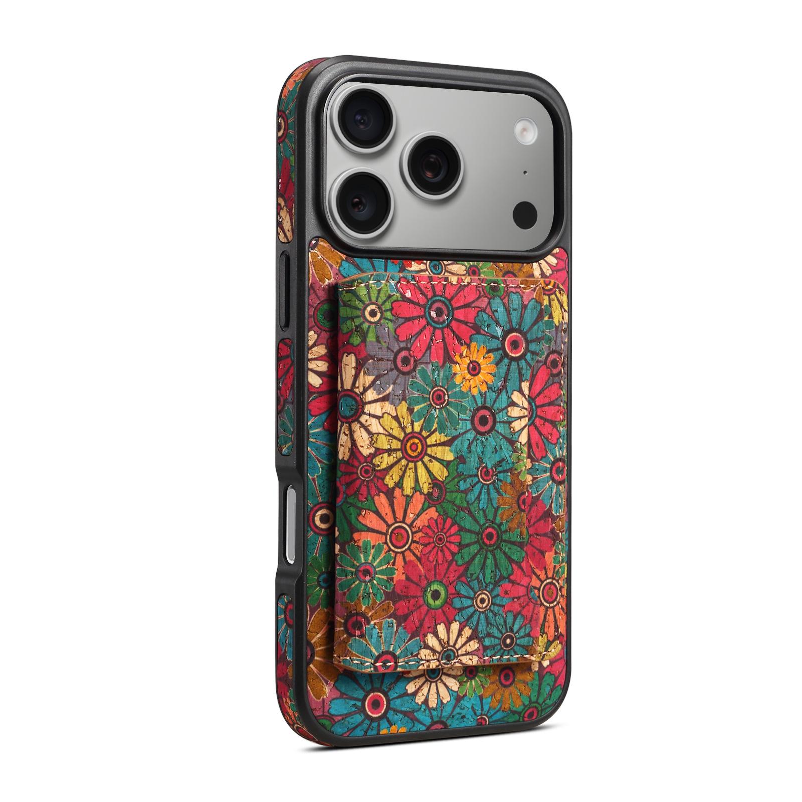 

Detachable Card Wallet Magnetic Leather Case for IPhone 17 Pro Max Air 16 15 Pro 14 Plus 13 12 Flower Style Stand Phone Cover iPhone17 зелёный