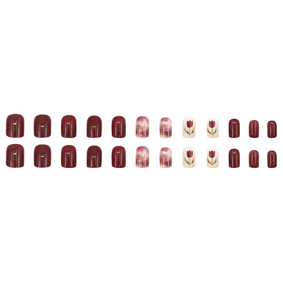 24 Pieces Simple and Sweet Square Nail Short Tulip Glitter Wearing Nail Royal Nail Art Stickers 24 Pieces