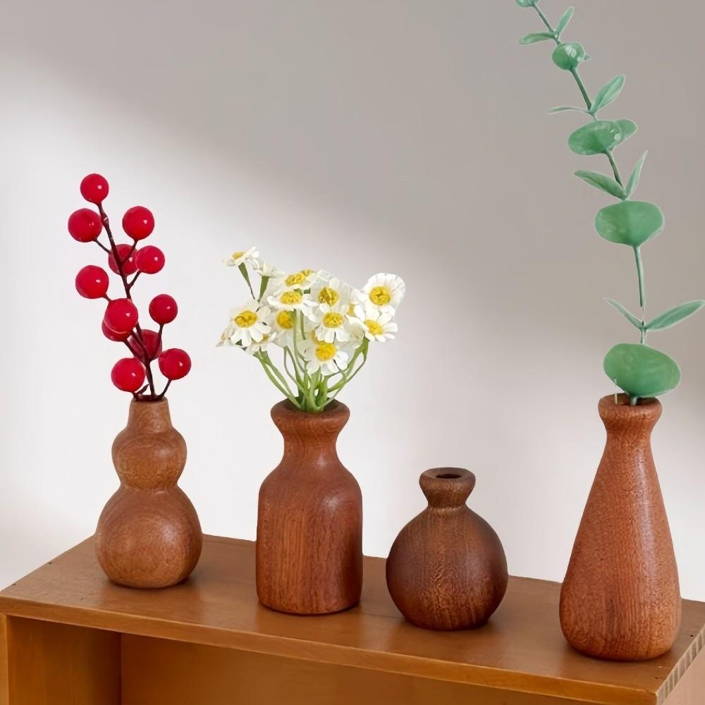 Decorative Flowerpot Minimalism Tabletop Decor Simple Wooden Vase  Office Desk
