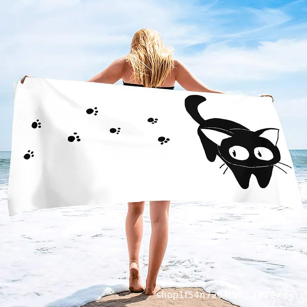 Kawaii Kitten Pattern Seaside Vacation Beach Towel Swimming Bath Towel Sports Towel
