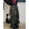 Militærgrønne jeans for kvinner med høy midje Vintage rett baggy Y2K dongeribukser hip hop amerikansk mote dongeribukse med brede ben
