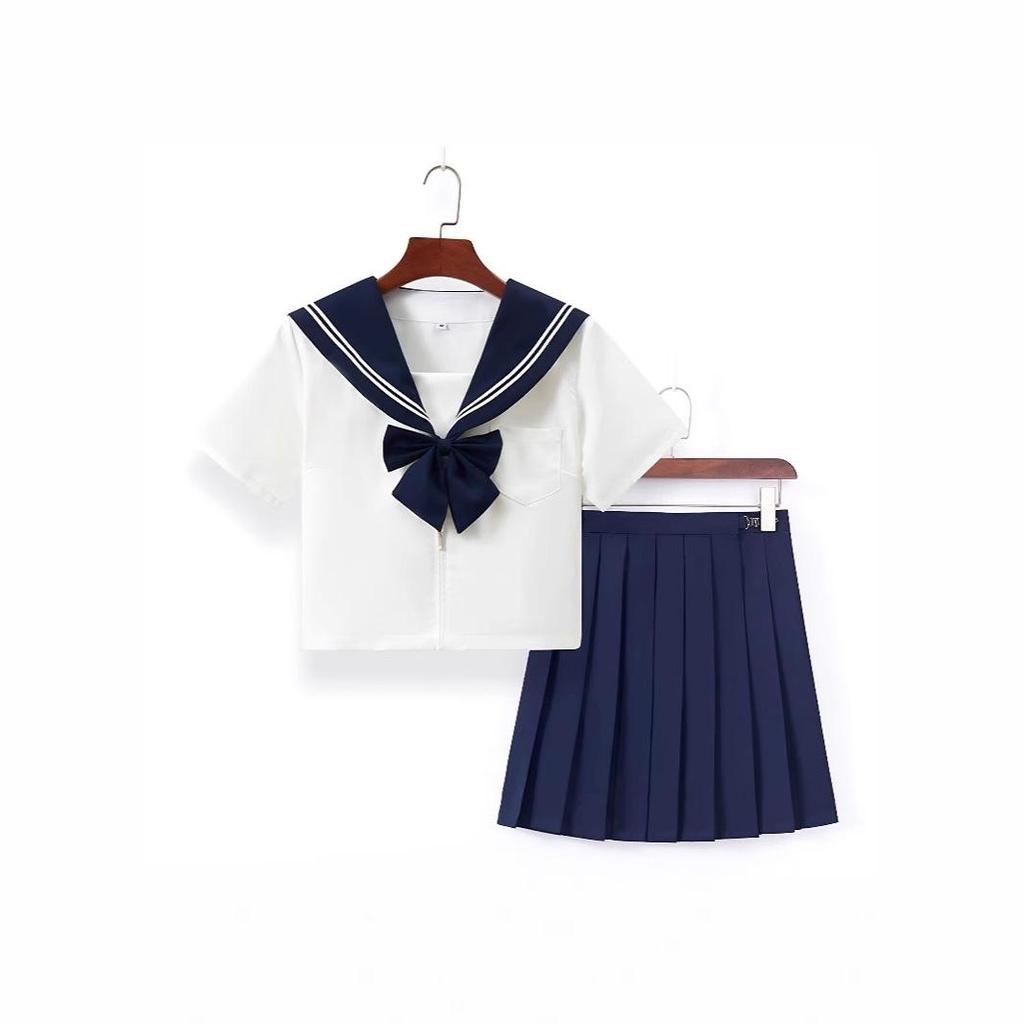 Navy Collar White Sailor Suit JK Uniform Set with Skirt