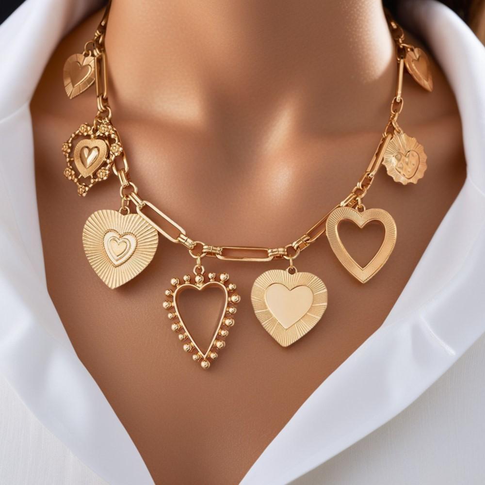 Vintage Luxury Multi Heart Design Pendant Necklace for Women Trendy All-match&Exquisite Neck Jewelry Gifts
