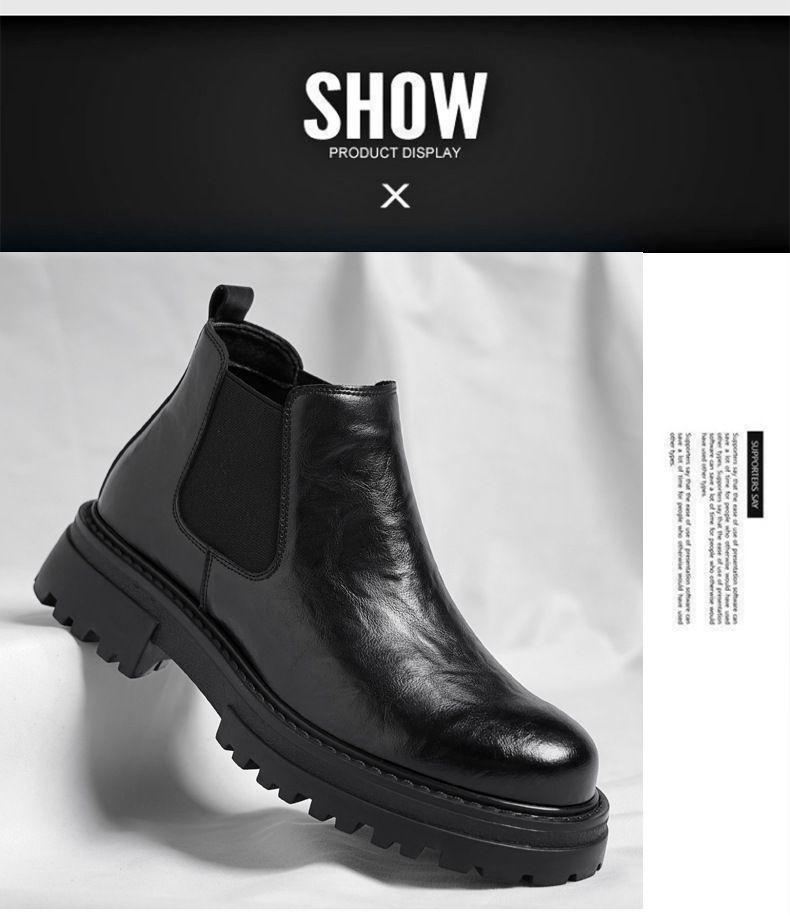 2025 Men's British Style Black Low-Top Chelsea Boots: Fleece-Lined, Hand-Grained, Mid-Calf Thickness
