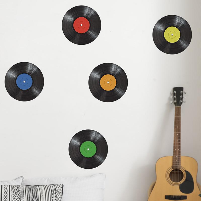 Creative Music Vinyl Record Wall Sticker Self-Adhesive Removable Decal for Bedroom Living Room Hallway Dorm Decor