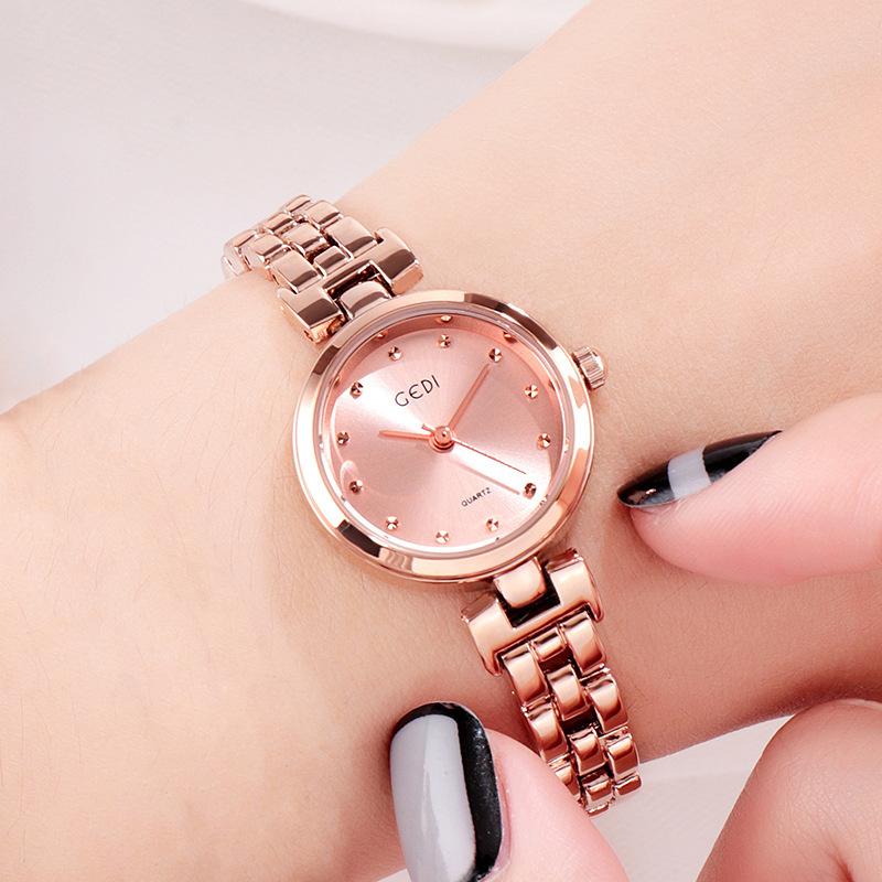 Diamond-Encrusted Rose Gold Steel Belt Women S Watch Versatile Waterproof Women S Watch Trendy Hand Watch