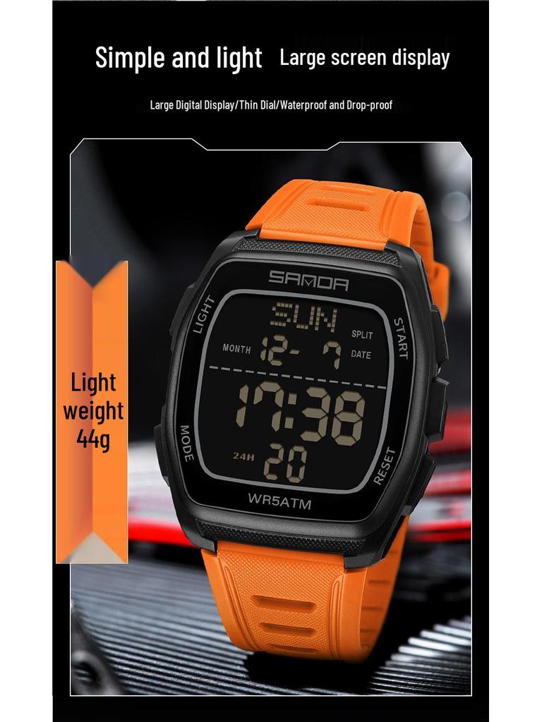 SANDA 9080 Men's Luminous Barrel-Shaped Sports Watch - Multifunctional, Waterproof, and Ideal for Student Parties.