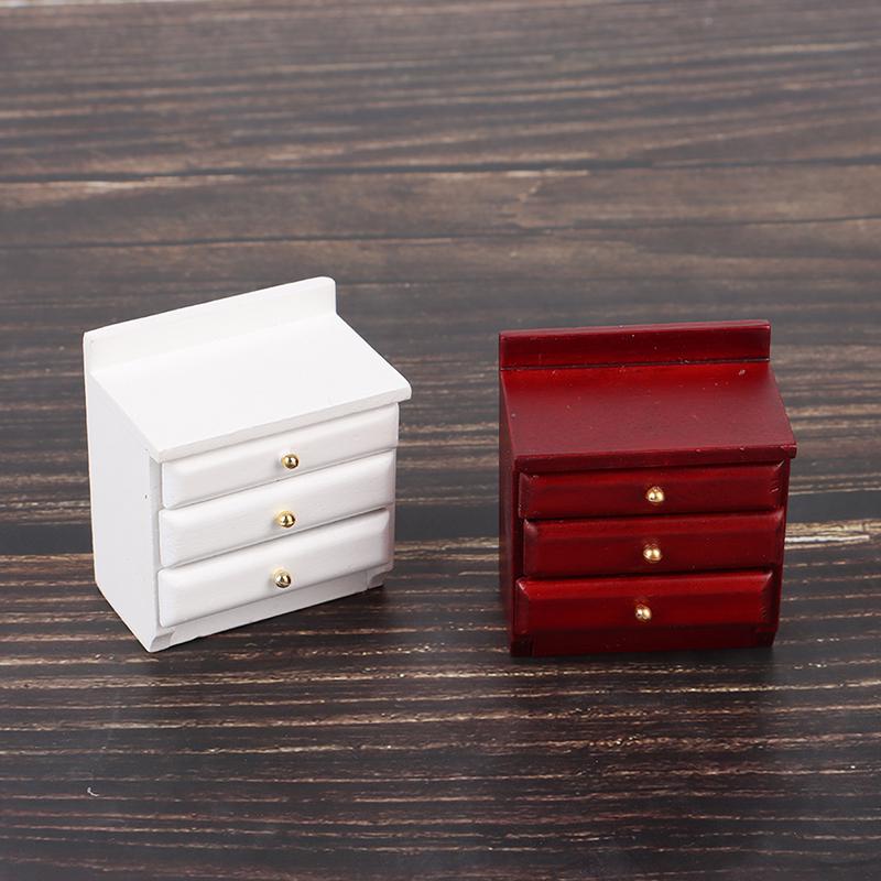 1/12 Dollhouse Miniature Wooden Bedside Cabinet Model Furniture Accessories