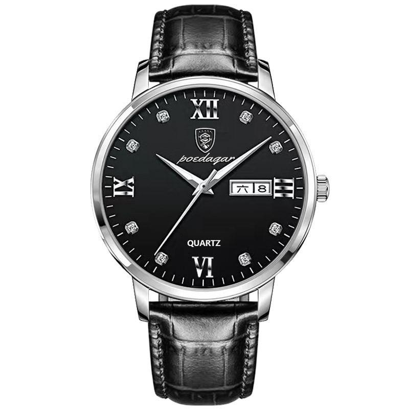 Swiss Brand Waterproof Ultra-thin Night Light Men s Watch Quartz Wristwatch Business Style Sliver Black