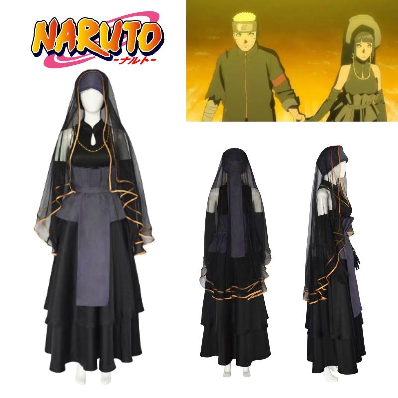 Hyuuga Anime Naruto Hinata Wedding Dress Set Veil Necklace Sleeve Cosplay Outfit