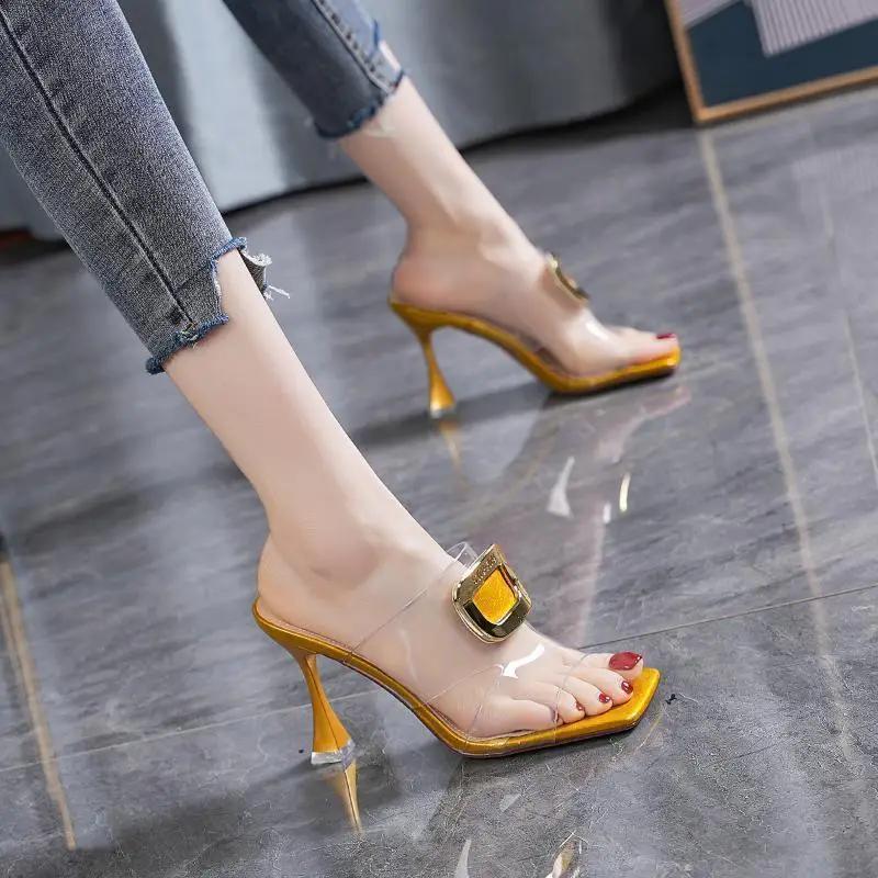 High Heels Slippers Women Pumps Shoes Dress 2024 New Summer Luxury Brand Sexy Party Designer Sandals Transparency Slides