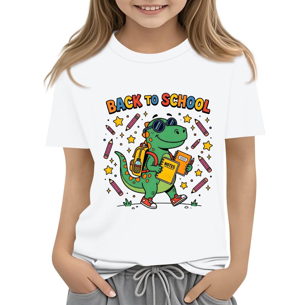 Children's Casual and Fashionable Round-Neck Printed Short-Sleeve Top for Back-to-School