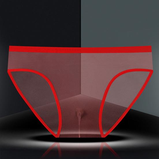 Men Briefs Mid-rise Perspective Thin Underwear with Separate Pouches Solid Color Soft Texture Breathable Elastic Panties