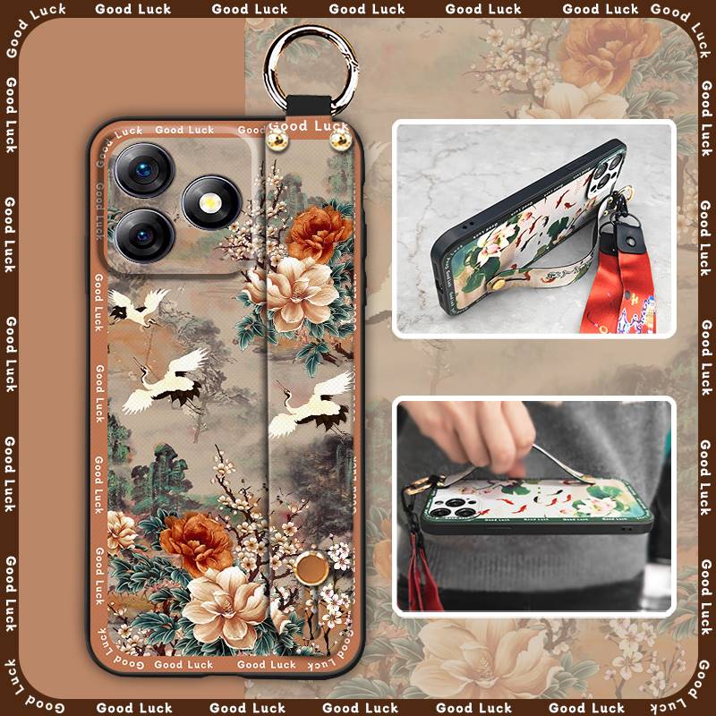 Silicone Fashion Phone Case For Ulefone Note18 Ultra Dirt-resistant Durable Lanyard Protective Back Cover Ring Kickstand