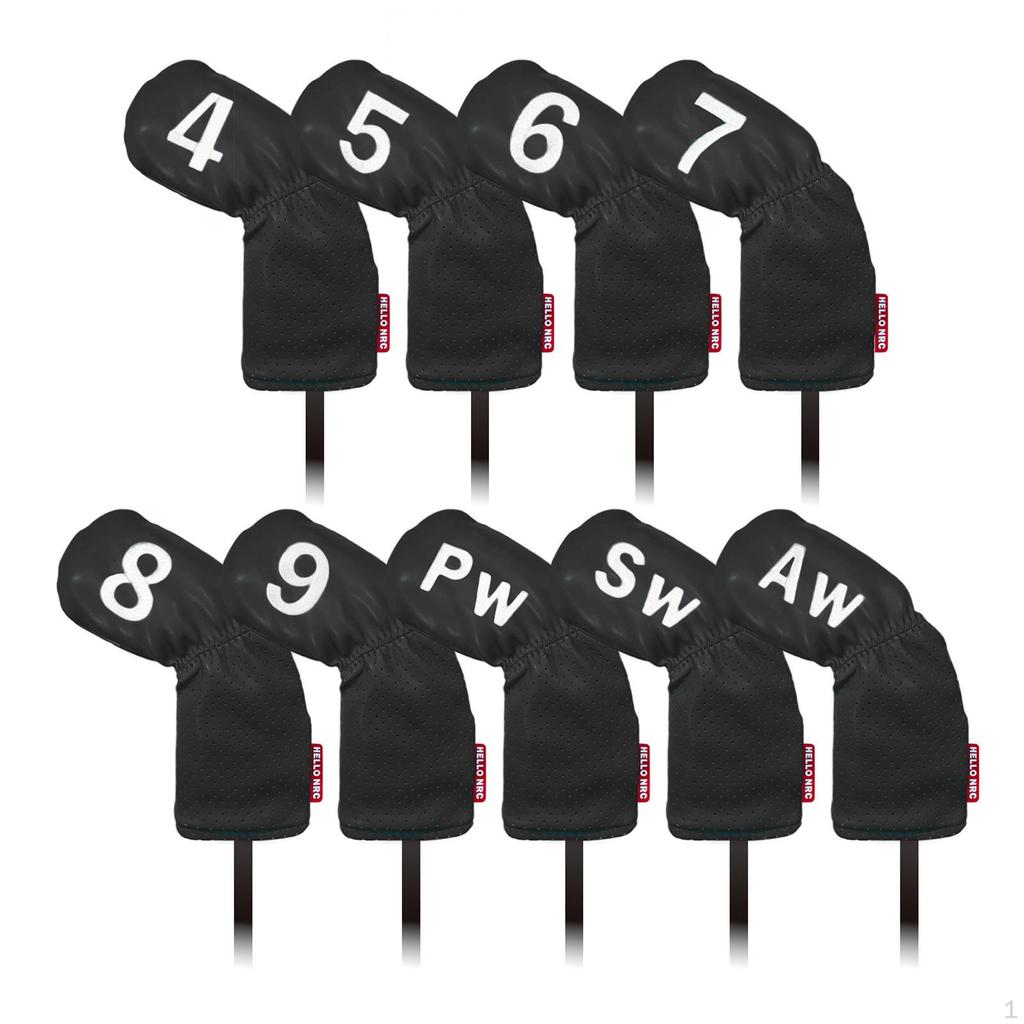 9 Pieces Golf , Head Cover 49,PW,SW,AW Long Neck Waterproof PU Leather Brands Accessories