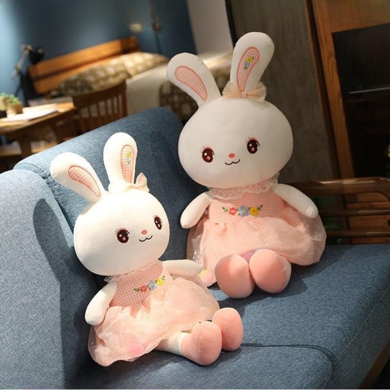 1Pc Cute Dress Rabbit Plush Toy Colorful Rabbit Doll Soothing Little White Rabbit Cloth Doll Children's Birthday Gift