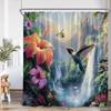 Hummingbird Shower Curtain Bird Animal Flower Floral Plant Classical Bathroom Decor Spring Polyester Bathtub Curtain With Hook