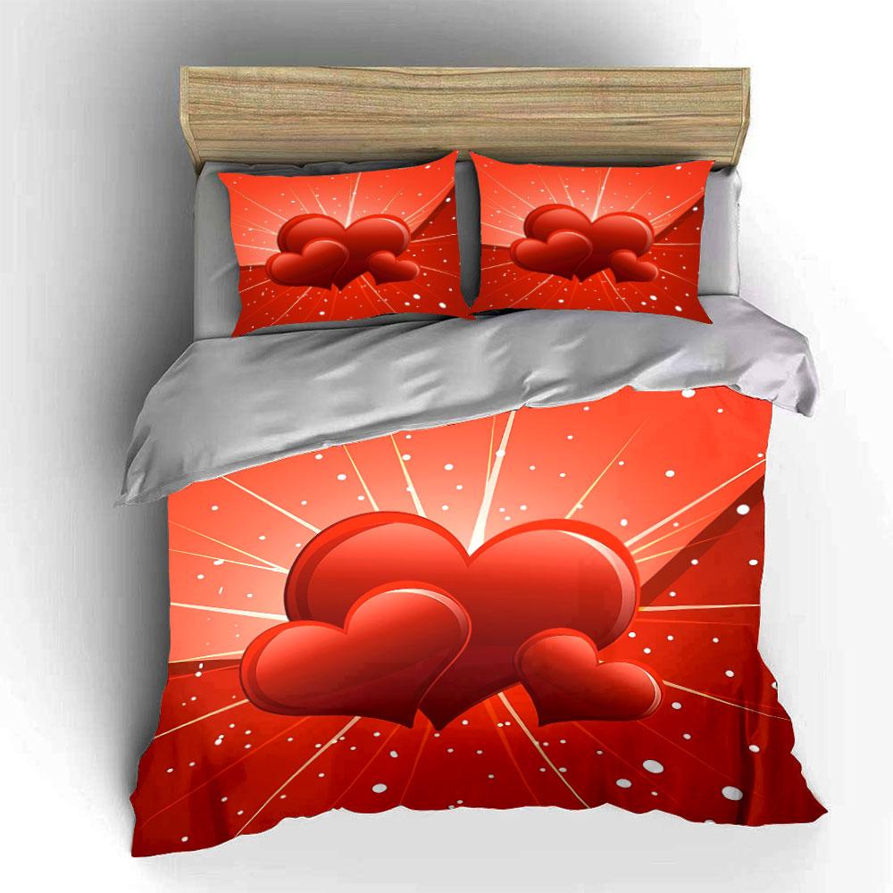 Romantic Heart Decor Set Soft Comfortable Duvet Cover Bedding Set Included 1*Duvet Cover & 2*Pillowcases, Gift