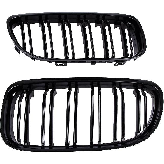 Front Bumper Kidney Grille, Pair Gloss Black Grill Double Line Compatible with 2009-2011 BMW E90 328i 318i 320i 323i 325i 330i 335i