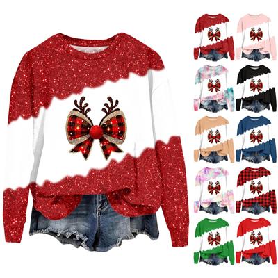 Women's Fashion Christmas  Printed Long Sleeve Loose Round Neck Sweatshirt Top Fall