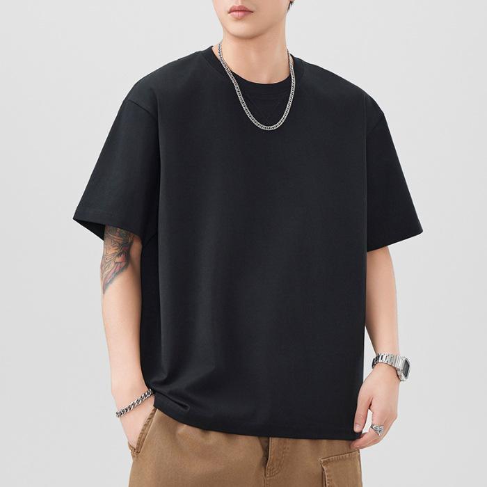 Solid Color Embroidered Short-sleeved T-shirt for Men's Summer New Five-point Sleeve T-shirt Round Neck Loose