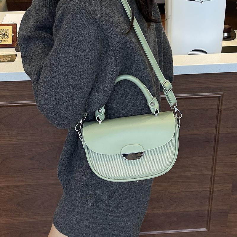 Spring New Niche Fashion Contrasting Color Saddle Bag Portable Shoulder Crossbody Trendy Women's Bag