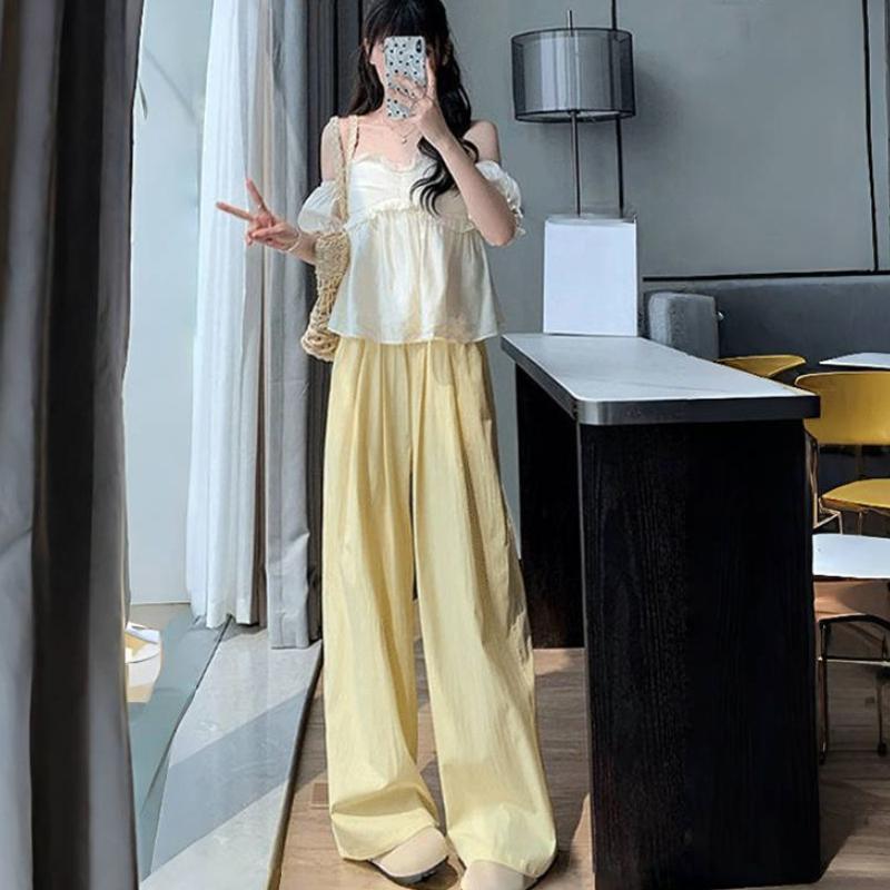 

Ice Silk Summer Thin Cool Wide-Leg Pants for Women - Loose Casual Straight-Leg High-Waisted Slimming Sun Protection Trousers S