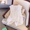 DIMANAF 2025 New Short Vest T-Shirt Women Sleeveless Buttons Knitting Lace Vest V-Neck Summer Style Basic Tops Tees Loose Clothing