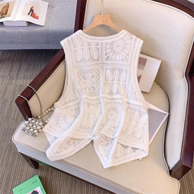 DIMANAF 2025 New Short Vest T-Shirt Women Sleeveless Buttons Knitting Lace Vest V-Neck Summer Style Basic Tops Tees Loose Clothing